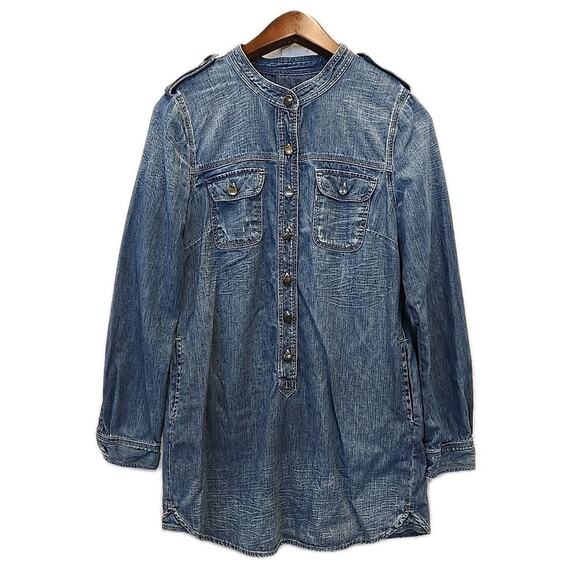 Gap 1969 Ltd Ed Womens Denim Tunic Sz M Blue Dress Pockets Distressed Western - Picture 1 of 8